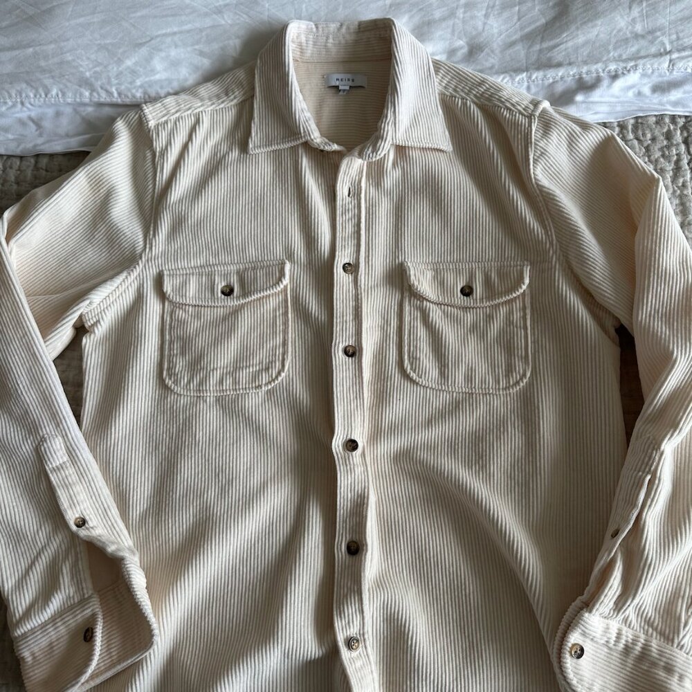 Reiss Ecru Corduroy Button-Through Overshirt (Sz. L)
